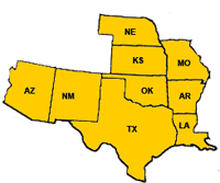 Image of the Midwestern states of the U.S. in red.