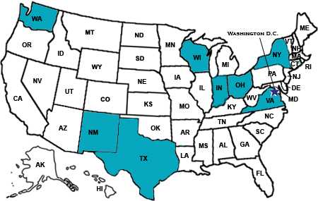 Image map of the United States of America showing World TB Day activities by state; text only version available above.