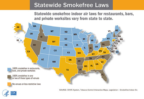 Map showing statewide smokefree laws