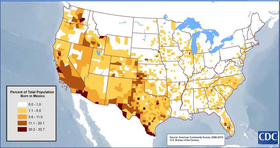 map of US - Mexico population