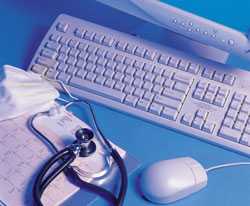 computer keyboard; stethoscope