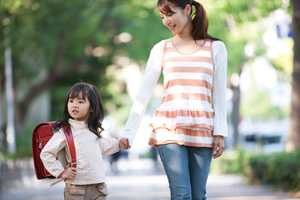 Mother and child walking