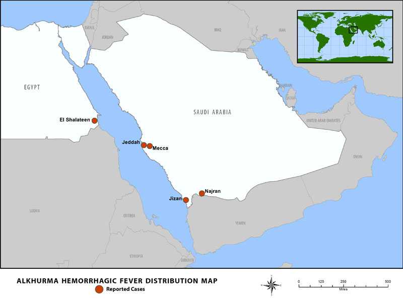 Alkhurma HF Outbreak distribution map