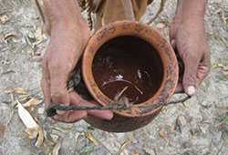 clay pot with raw date palm sap inside, credit to Ilana Schafer