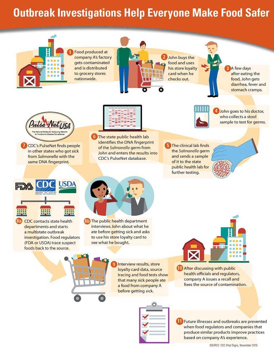 Graphic: Outbreak Investigations Help Everyone Make Food Safer. Click to view larger image and text description.