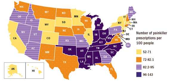 Some states have more painkiller prescriptions per person than others.