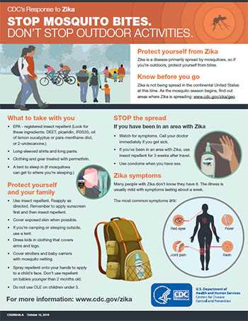 Stop mosquito bites. Don't stop outdoor activities fact sheet thumbnail.