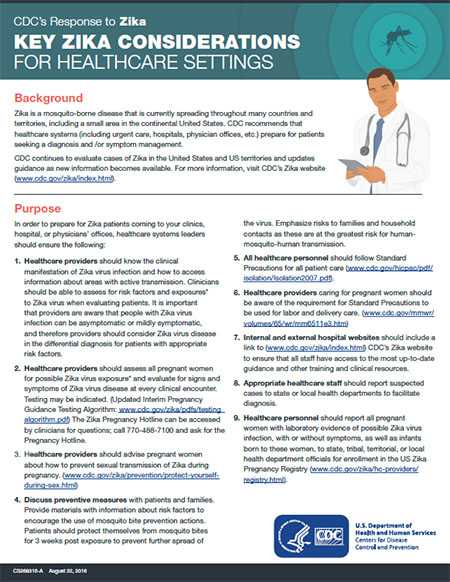 Key Zika Considerations For Healthcare Settings fact sheet thumbnail