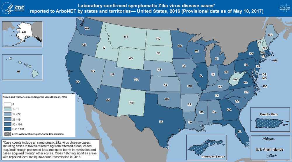 ARBONET Zika Travel Local Cases Map 2016